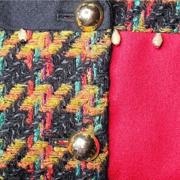 Adam Douglass Adrianna Papell Red Black Color Block Tweed Button Front Blazer - Picture 6 of 14